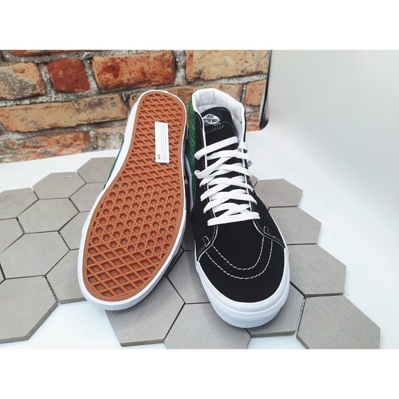 VANS Sk8-Hi Men's Hi Shoes Green Black Uggly Sweater Weather Pattern Sz 0 Rare - Picture 9 of 10